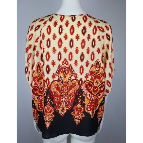 MIAMI - WOMEN'S BEIGE & RED PRINT TOP - BEADED NECKLINE - SIZE M - Picture 4 of 6
